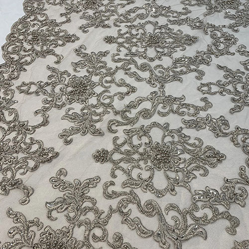 Deluxe Heavy Embroidered Glass Beaded Mesh Lace Fabric For Wedding, GownsICEFABRICICE FABRICSBurgundyDeluxe Heavy Embroidered Glass Beaded Mesh Lace Fabric For Wedding, Gowns ICEFABRIC Taupe
