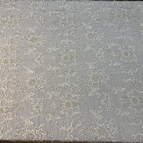 Deluxe Heavy Embroidered Glass Beaded Mesh Lace Fabric For Wedding, GownsICEFABRICICE FABRICSOff WhiteDeluxe Heavy Embroidered Glass Beaded Mesh Lace Fabric For Wedding, Gowns ICEFABRIC Off White