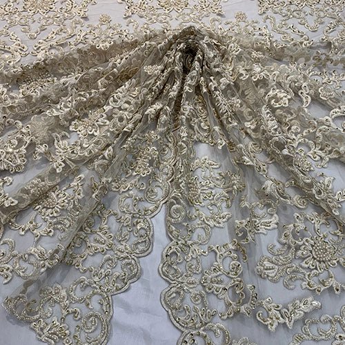 Deluxe Heavy Embroidered Glass Beaded Mesh Lace Fabric For Wedding, GownsICEFABRICICE FABRICSBurgundyDeluxe Heavy Embroidered Glass Beaded Mesh Lace Fabric For Wedding, Gowns ICEFABRIC Champagne