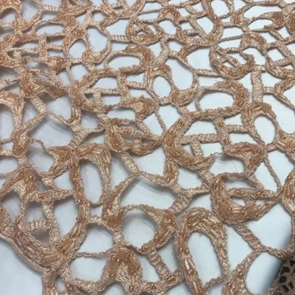 Design Beaded Mesh Lace Fabric Bridal Wedding ClothesICE FABRICSICE FABRICSDk GoldDesign Beaded Mesh Lace Fabric Bridal Wedding Clothes BAZZAR TEXTILE Peach