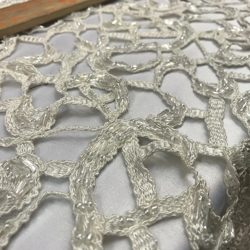 Design Beaded Mesh Lace Fabric Bridal Wedding ClothesICE FABRICSICE FABRICSIvoryDesign Beaded Mesh Lace Fabric Bridal Wedding Clothes ICE FABRICS Ivory