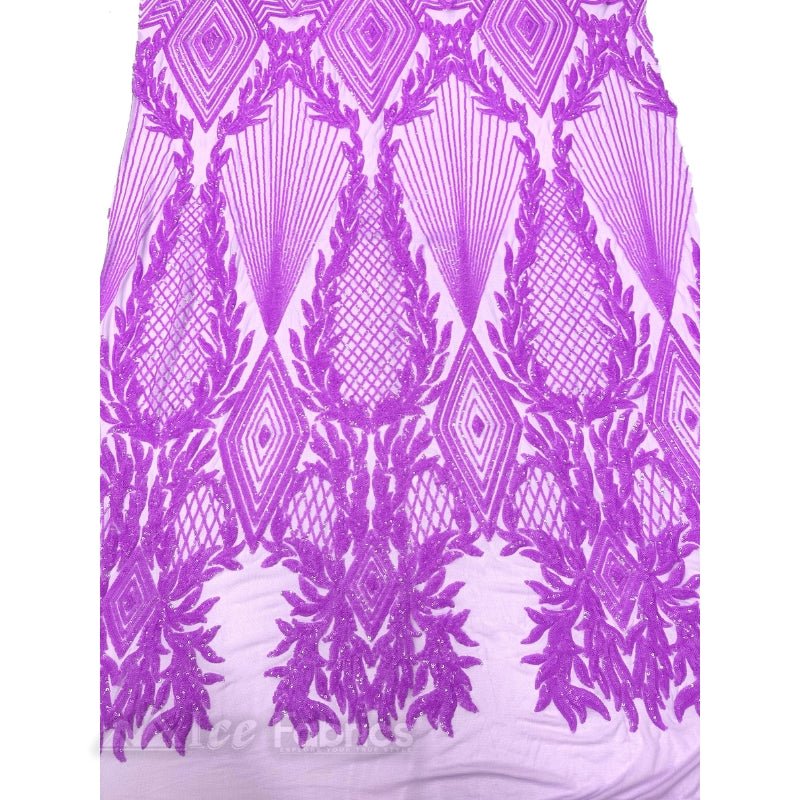 Diamond Geometric Sequins Fabric By The Yard | Fashion Fabric Lavender