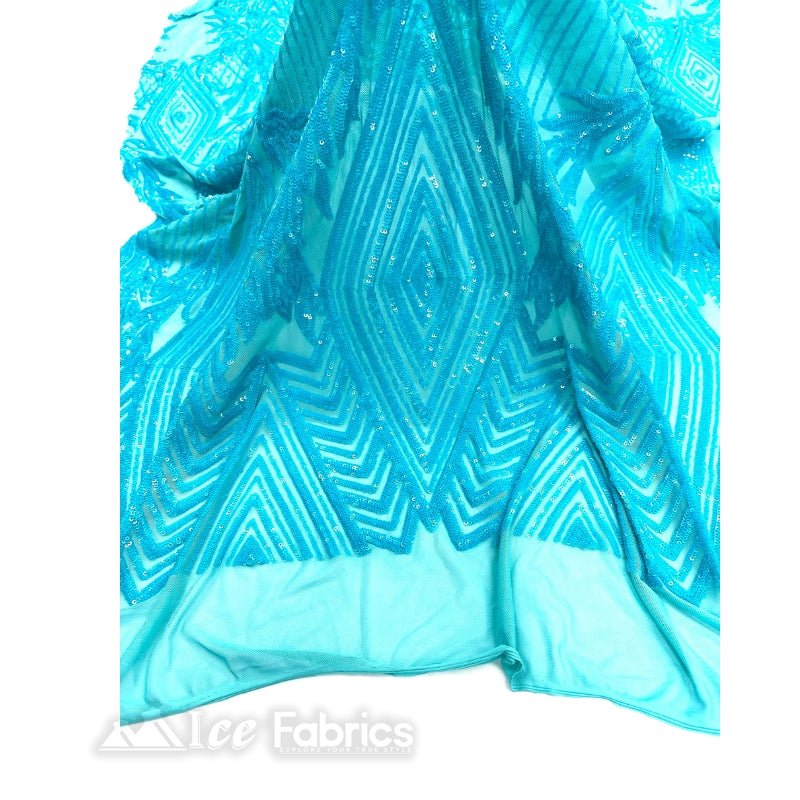 Diamond Geometric Sequins Fabric By The Yard | Fashion Fabric Aqua