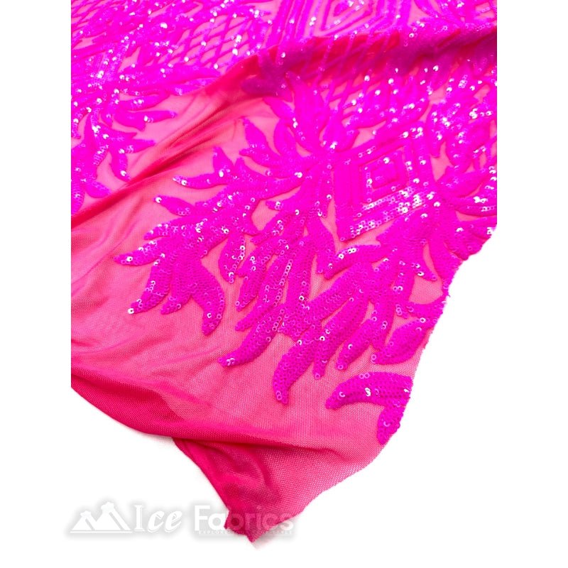 Diamond Geometric Sequins Fabric By The Yard | Fashion Fabric Fuchsia