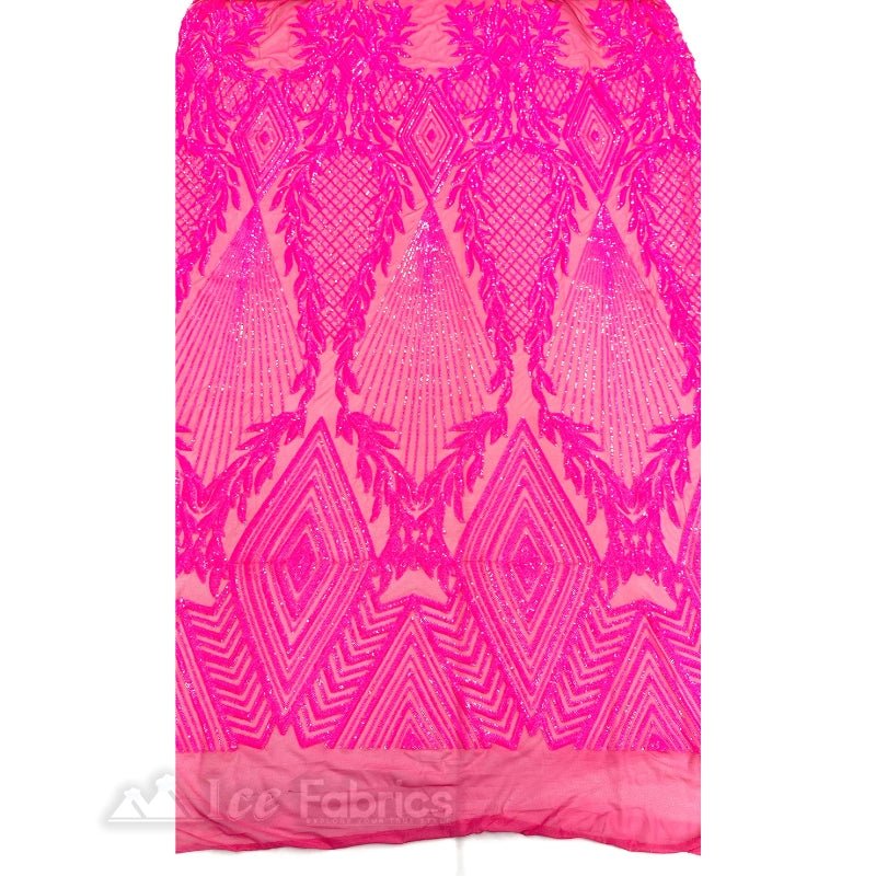 Diamond Geometric Sequins Fabric By The Yard | Fashion Fabric Neon Pink