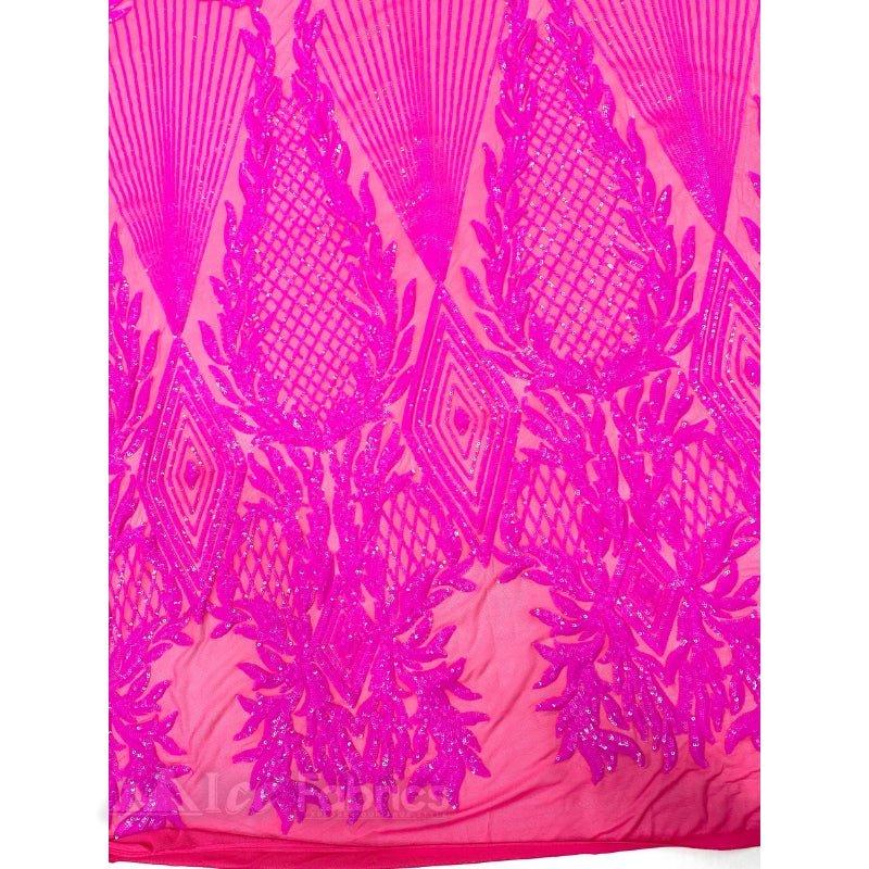 Diamond Geometric Sequins Fabric By The Yard | Fashion Fabric Fuchsia