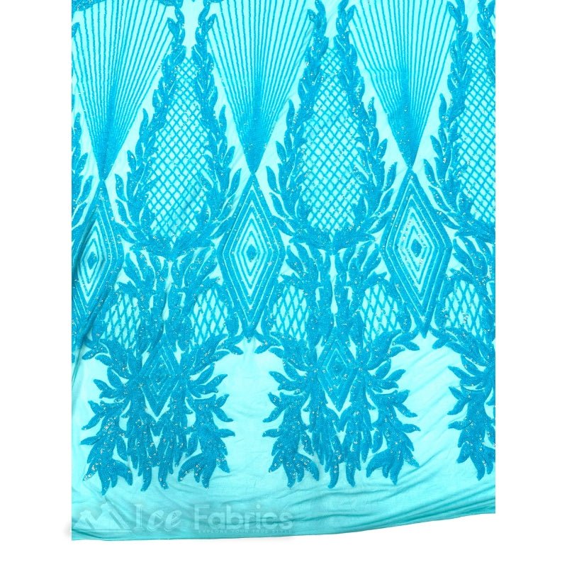 Diamond Geometric Sequins Fabric By The Yard | Fashion Fabric Aqua