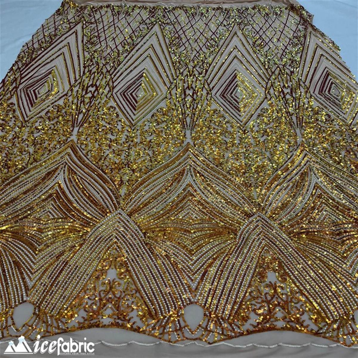 Diamond Geometric Stretch Sequin Fabric On MeshICE FABRICSICE FABRICSOrangeBy The YardDiamond Geometric Stretch Sequin Fabric On Mesh ICE FABRICS Orange