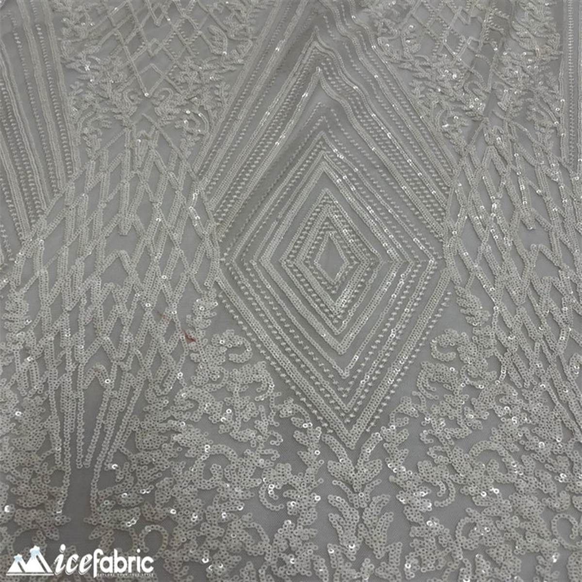 Diamond Geometric Stretch Sequin Fabric On MeshICE FABRICSICE FABRICSWhiteBy The YardDiamond Geometric Stretch Sequin Fabric On Mesh ICE FABRICS White