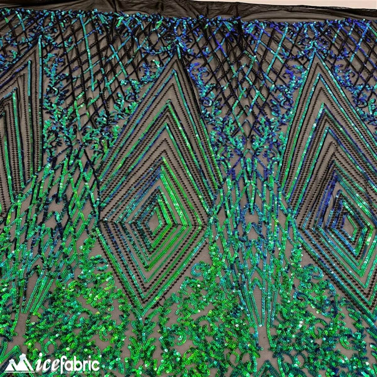 Diamond Geometric Stretch Sequin Fabric On MeshICE FABRICSICE FABRICSGreenBy The YardDiamond Geometric Stretch Sequin Fabric On Mesh ICE FABRICS Green