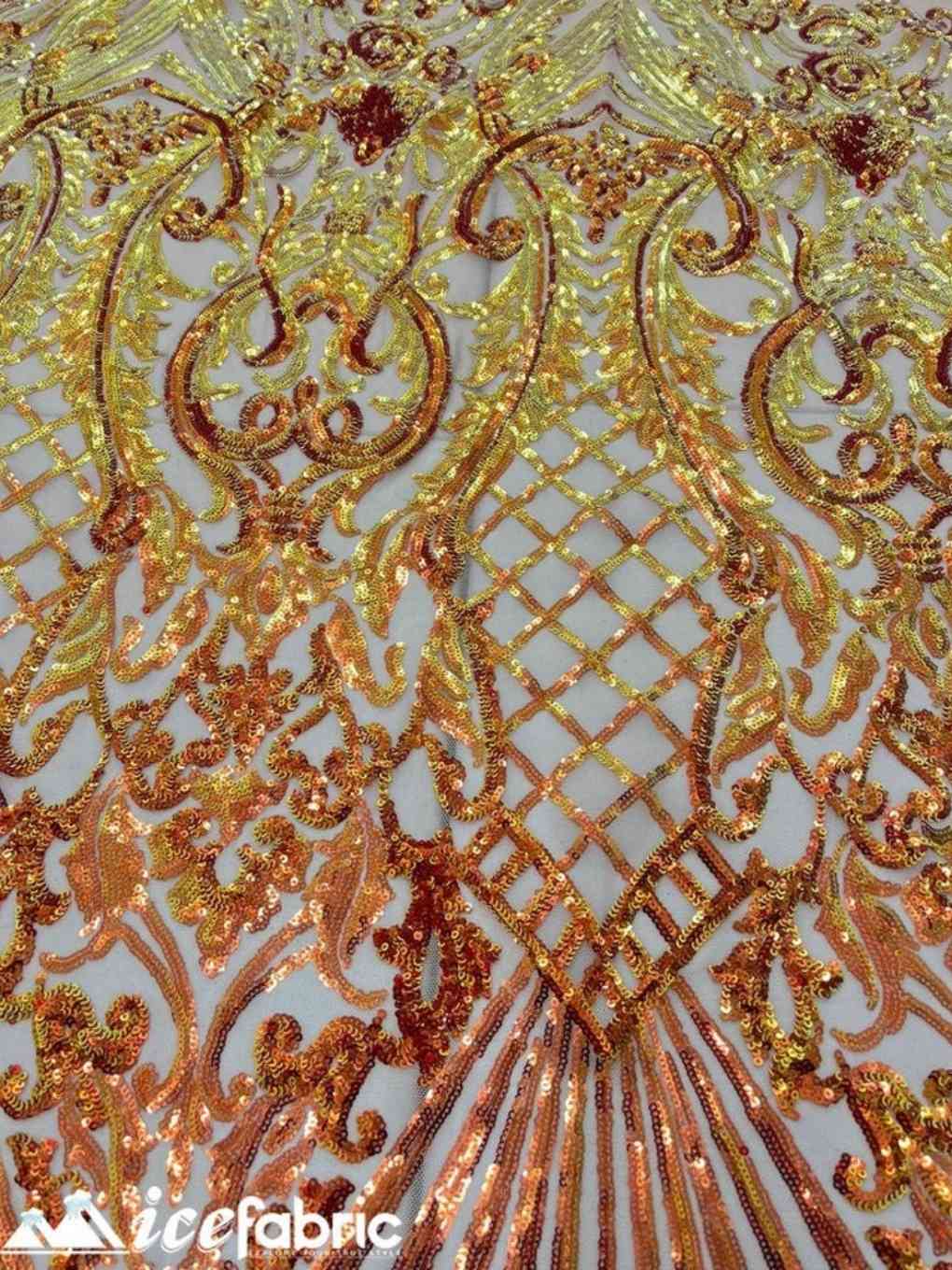 Diba Orange Geometric Stretch Sequin Fabric / Mesh Lace FabricICE FABRICSICE FABRICSDiba Sequin Fabric OrangeBy The Yard (58" Wide)Diba Orange Geometric Stretch Sequin Fabric / Mesh Lace Fabric ICE FABRICS