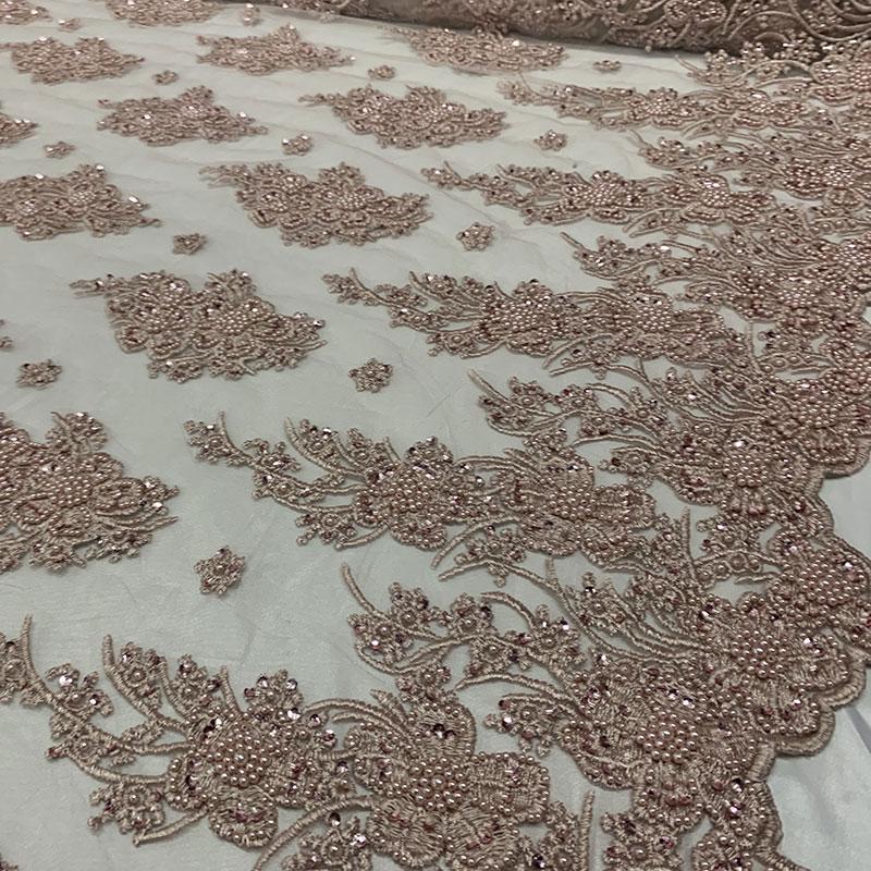 Dusty Rose Beaded Fabric _ Lace Floral embroidered fabric _ Bridal FabricICEFABRICICE FABRICSDusty RosePer Yard (36 Inches)Dusty Rose Beaded Fabric _ Lace Floral embroidered fabric _ Bridal Fabric ICEFABRIC