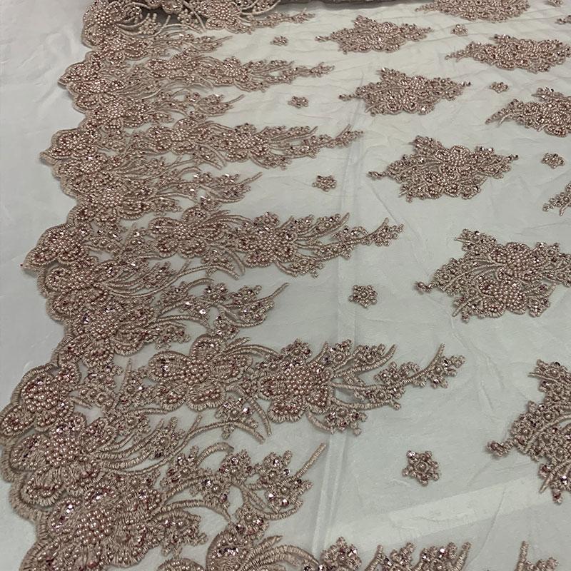 Dusty Rose Beaded Fabric _ Lace Floral embroidered fabric _ Bridal FabricICEFABRICICE FABRICSDusty RosePer Yard (36 Inches)Dusty Rose Beaded Fabric _ Lace Floral embroidered fabric _ Bridal Fabric ICEFABRIC