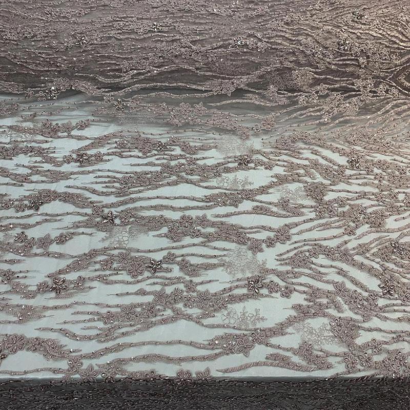 Dusty Rose Eden Floral Embroidered Handmade Beaded FabricICEFABRICICE FABRICSDusty RoseBy The YardDusty Rose Eden Floral Embroidered Handmade Beaded Fabric ICEFABRIC