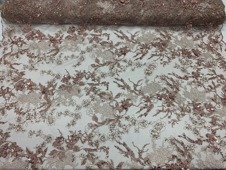 Dusty Rose Sequin Floral Bridal Fabric / Beaded Fabric / 3D Lace FabricICE FABRICSICE FABRICSDusty Rose Sequin Floral Bridal Fabric / Beaded Fabric / 3D Lace Fabric ICE FABRICS