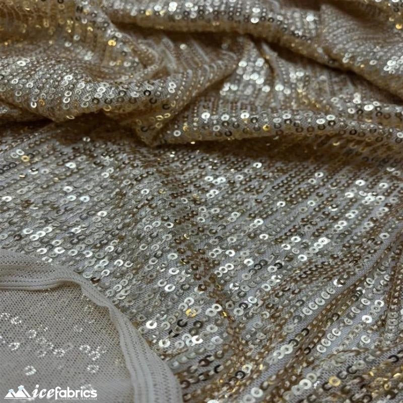 Elegant 2 Way All Over Stretch Sequin FabricICE FABRICSICE FABRICSBy The Yard58 inches WideGoldElegant 2 Way All Over Stretch Sequin Fabric ICE FABRICS Gold