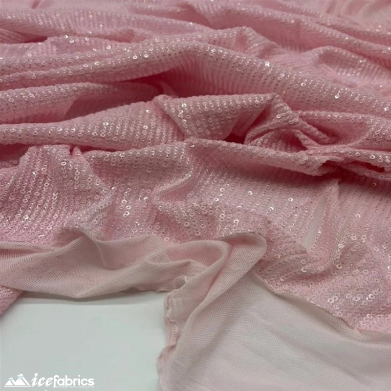 Elegant 2 Way All Over Stretch Sequin FabricICE FABRICSICE FABRICSBy The Yard58 inches WideBaby PinkElegant 2 Way All Over Stretch Sequin Fabric ICE FABRICS Baby Pink