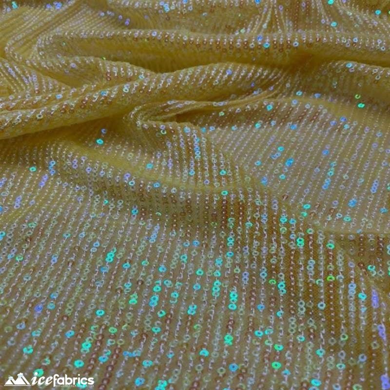 Elegant 2 Way All Over Stretch Sequin FabricICE FABRICSICE FABRICSBy The Yard58 inches WideIridescent YellowElegant 2 Way All Over Stretch Sequin Fabric ICE FABRICS Iridescent Yellow
