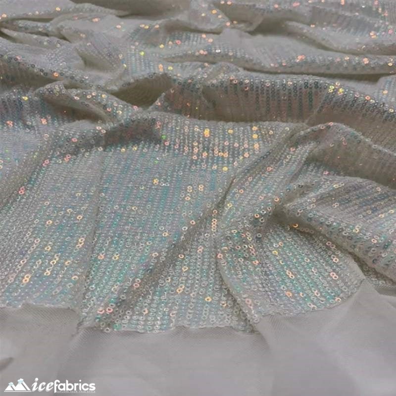 Elegant 2 Way All Over Stretch Sequin FabricICE FABRICSICE FABRICSBy The Yard58 inches WideIridescent WhiteElegant 2 Way All Over Stretch Sequin Fabric ICE FABRICS Iridescent White
