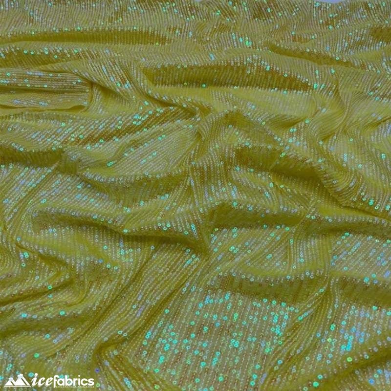 Elegant 2 Way All Over Stretch Sequin FabricICE FABRICSICE FABRICSBy The Yard58 inches WideIridescent YellowElegant 2 Way All Over Stretch Sequin Fabric ICE FABRICS Iridescent Yellow