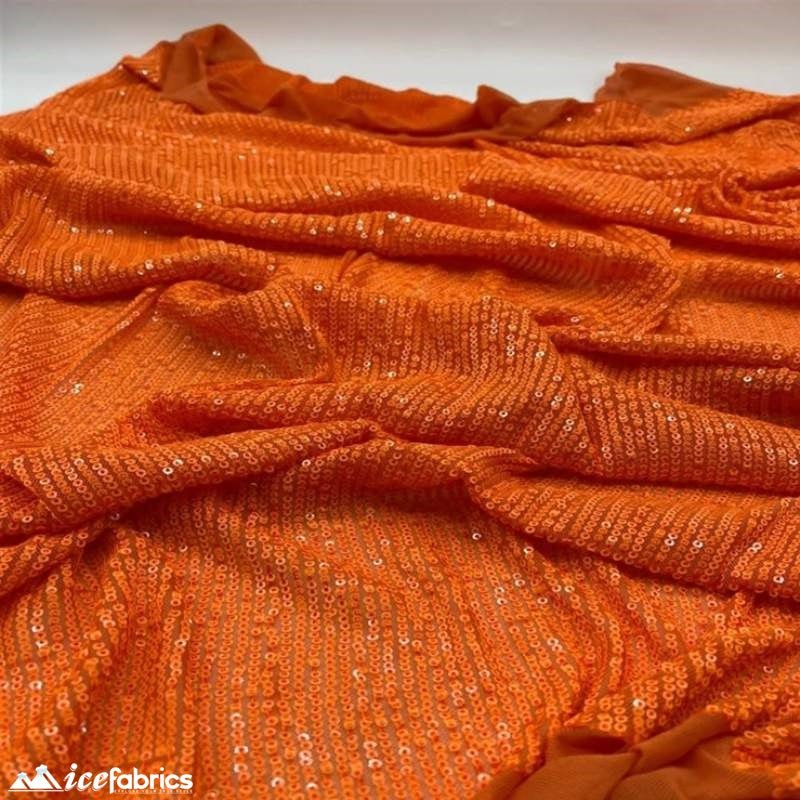 Elegant 2 Way All Over Stretch Sequin FabricICE FABRICSICE FABRICSBy The Yard58 inches WideNeon OrangeElegant 2 Way All Over Stretch Sequin Fabric ICE FABRICS Neon Orange