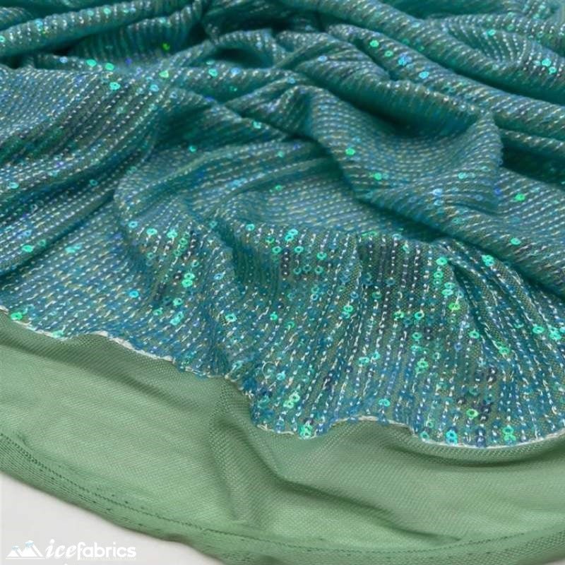 Elegant 2 Way All Over Stretch Sequin FabricICE FABRICSICE FABRICSBy The Yard58 inches WideIridescent AquaElegant 2 Way All Over Stretch Sequin Fabric ICE FABRICS Iridescent Aqua