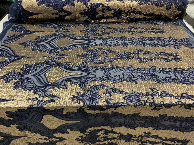 Elegant 4 WAY Stretch Sequins On Power Mesh//Spandex Mesh Lace Sequins Fabric By The Yard//Embroidery Lace/ Gowns/Veil/ BridalICEFABRICICE FABRICSRoyal Blue On Power Mesh1/2 Yard (18 Inches )Elegant 4 WAY Stretch Sequins On Power Mesh//Spandex Mesh Lace Sequins Fabric By The Yard//Embroidery Lace/ Gowns/Veil/ Bridal ICEFABRIC Navy Blue On Power Mesh