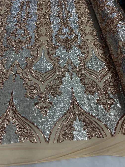 Elegant 4 WAY Stretch Sequins On Power Mesh//Spandex Mesh Lace Sequins Fabric By The Yard//Embroidery Lace/ Gowns/Veil/ BridalICEFABRICICE FABRICSRose Gold/Silver On Power Mesh1/2 Yard (18 Inches )Elegant 4 WAY Stretch Sequins On Power Mesh//Spandex Mesh Lace Sequins Fabric By The Yard//Embroidery Lace/ Gowns/Veil/ Bridal ICEFABRIC Rose Gold/Silver On Power Mesh
