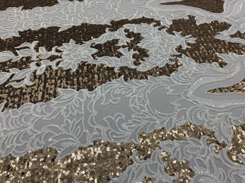 Elegant 4 WAY Stretch Sequins On Power Mesh//Spandex Mesh Lace Sequins Fabric By The Yard//Embroidery Lace/ Gowns/Veil/ BridalICEFABRICICE FABRICSBlack/Gold On Power Mesh1/2 Yard (18 Inches )Elegant 4 WAY Stretch Sequins On Power Mesh//Spandex Mesh Lace Sequins Fabric By The Yard//Embroidery Lace/ Gowns/Veil/ Bridal ICEFABRIC White/Matte Gold On Power Mesh