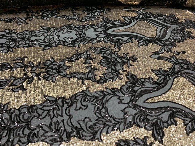 Elegant 4 WAY Stretch Sequins On Power Mesh//Spandex Mesh Lace Sequins Fabric By The Yard//Embroidery Lace/ Gowns/Veil/ BridalICEFABRICICE FABRICSBlack/Gold On Power Mesh1/2 Yard (18 Inches )Elegant 4 WAY Stretch Sequins On Power Mesh//Spandex Mesh Lace Sequins Fabric By The Yard//Embroidery Lace/ Gowns/Veil/ Bridal ICEFABRIC Black/Gold On Power Mesh