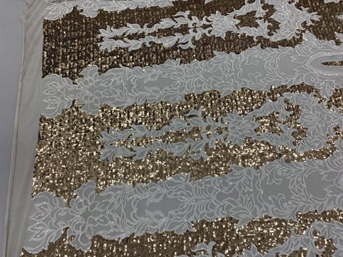 Elegant 4 WAY Stretch Sequins On Power Mesh//Spandex Mesh Lace Sequins Fabric By The Yard//Embroidery Lace/ Gowns/Veil/ BridalICEFABRICICE FABRICSBlack/Gold On Power Mesh1/2 Yard (18 Inches )Elegant 4 WAY Stretch Sequins On Power Mesh//Spandex Mesh Lace Sequins Fabric By The Yard//Embroidery Lace/ Gowns/Veil/ Bridal ICEFABRIC White/Matte Gold On Power Mesh