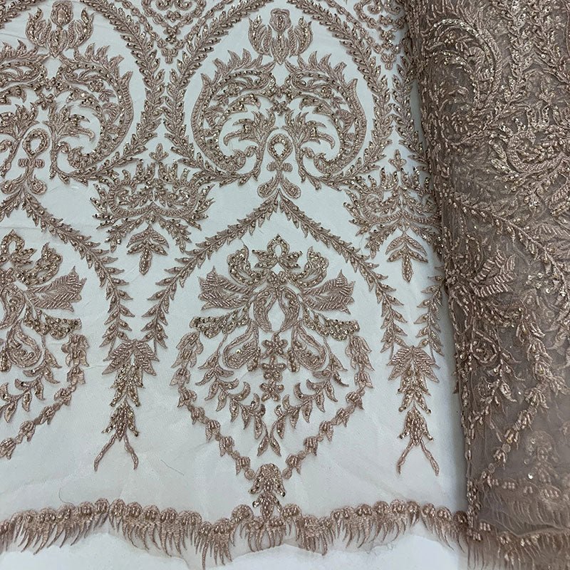 Elegant Embroidered French Lace Beaded Mesh Lace FabricICEFABRICICE FABRICSGoldElegant Embroidered French Lace Beaded Mesh Lace Fabric ICEFABRIC Dusty Rose