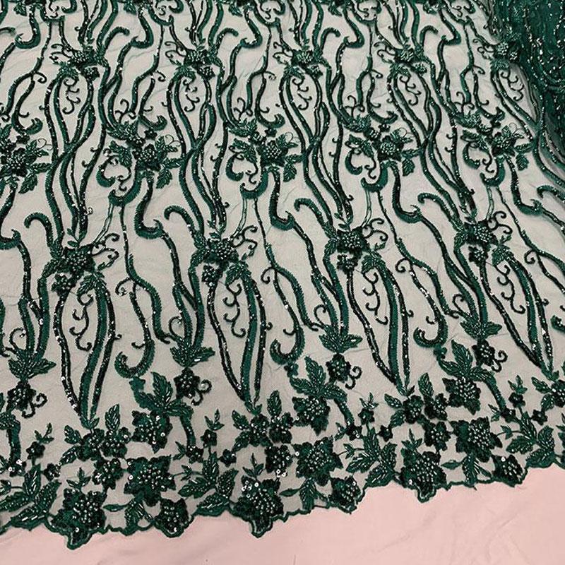 Elegant Flowers Embroidery Bridal Floral Beaded Mesh Lace FabricICEFABRICICE FABRICSHunter GreenElegant Flowers Embroidery Bridal Floral Beaded Mesh Lace Fabric ICEFABRIC Hunter Green