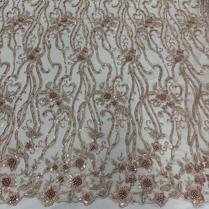 Elegant Flowers Embroidery Bridal Floral Beaded Mesh Lace FabricICEFABRICICE FABRICSDusty RoseElegant Flowers Embroidery Bridal Floral Beaded Mesh Lace Fabric ICEFABRIC Dusty Rose