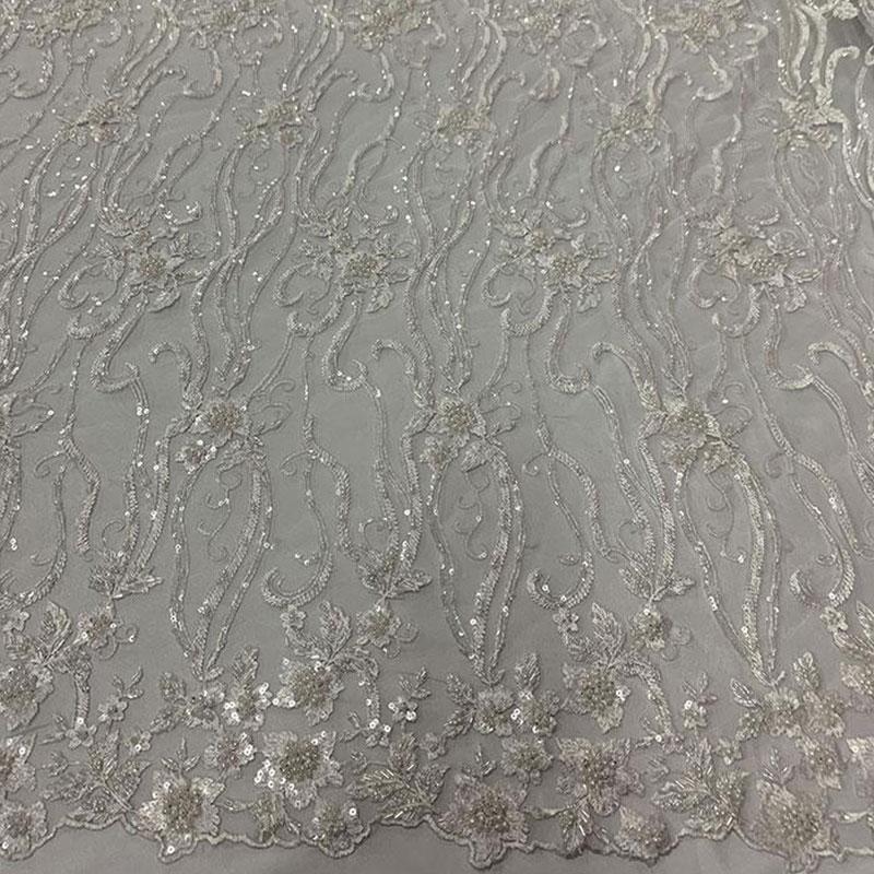 Elegant Flowers Embroidery Bridal Floral Beaded Mesh Lace FabricICEFABRICICE FABRICSOff WhiteElegant Flowers Embroidery Bridal Floral Beaded Mesh Lace Fabric ICEFABRIC Off White
