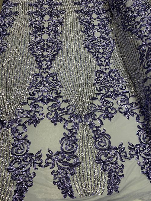 Elegant French Power Spandex Stretch Mesh Lace Sequin Fabric By The YardICEFABRICICE FABRICSBlack/GoldBy The Yard (58" Wide)Elegant French Power Spandex Stretch Mesh Lace Sequin Fabric By The Yard ICEFABRIC Lavender