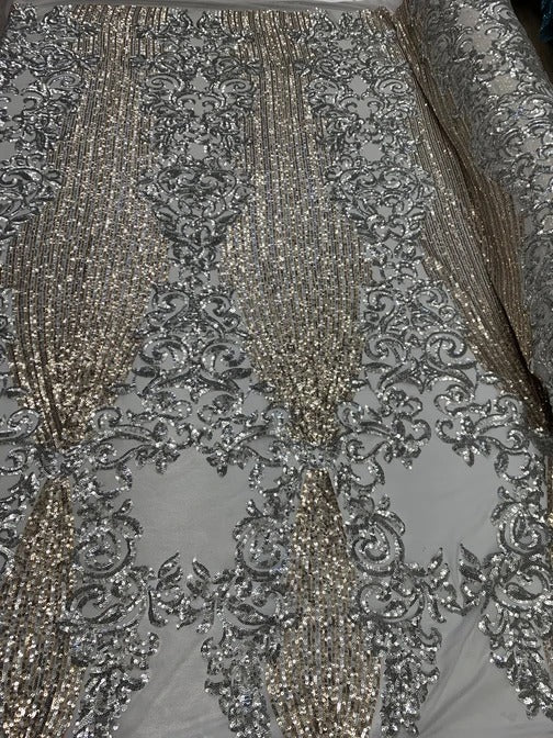 Elegant French Power Spandex Stretch Mesh Lace Sequin Fabric By The YardICEFABRICICE FABRICSSilverBy The Yard (58" Wide)Elegant French Power Spandex Stretch Mesh Lace Sequin Fabric By The Yard ICEFABRIC Silver