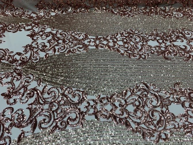 Elegant French Power Spandex Stretch Mesh Lace Sequin Fabric By The YardICEFABRICICE FABRICSDusty RoseBy The Yard (58" Wide)Elegant French Power Spandex Stretch Mesh Lace Sequin Fabric By The Yard ICEFABRIC Rose Gold