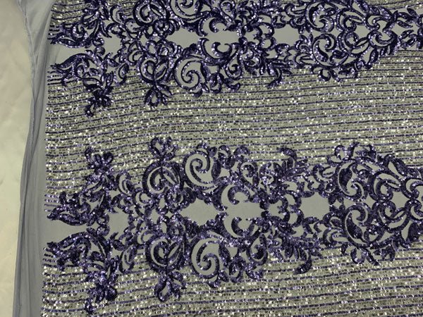 Elegant French Power Spandex Stretch Mesh Lace Sequin Fabric By The YardICEFABRICICE FABRICSBlack/GoldBy The Yard (58" Wide)Elegant French Power Spandex Stretch Mesh Lace Sequin Fabric By The Yard ICEFABRIC Lavender