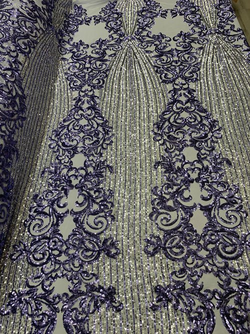 Elegant French Power Spandex Stretch Mesh Lace Sequin Fabric By The YardICEFABRICICE FABRICSBlack/GoldBy The Yard (58" Wide)Elegant French Power Spandex Stretch Mesh Lace Sequin Fabric By The Yard ICEFABRIC Lavender