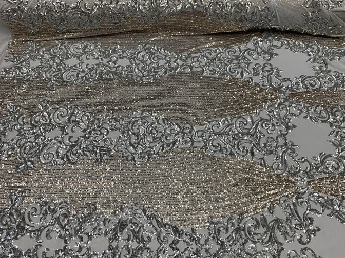 Elegant French Power Spandex Stretch Mesh Lace Sequin Fabric By The YardICEFABRICICE FABRICSSilverBy The Yard (58" Wide)Elegant French Power Spandex Stretch Mesh Lace Sequin Fabric By The Yard ICEFABRIC Silver