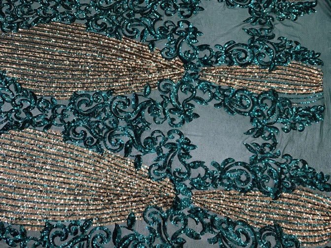 Elegant French Power Spandex Stretch Mesh Lace Sequin Fabric By The YardICEFABRICICE FABRICSPlumBy The Yard (58" Wide)Elegant French Power Spandex Stretch Mesh Lace Sequin Fabric By The Yard ICEFABRIC Hunter Green