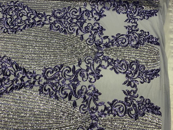 Elegant French Power Spandex Stretch Mesh Lace Sequin Fabric By The YardICEFABRICICE FABRICSBlack/GoldBy The Yard (58" Wide)Elegant French Power Spandex Stretch Mesh Lace Sequin Fabric By The Yard ICEFABRIC Lavender