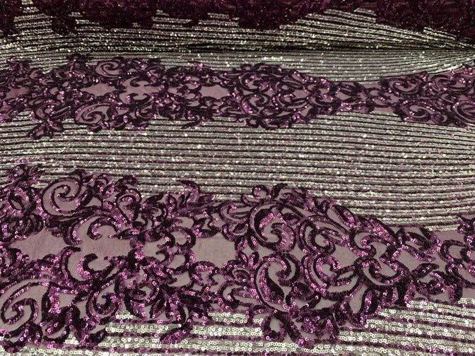 Elegant French Power Spandex Stretch Mesh Lace Sequin Fabric By The YardICEFABRICICE FABRICSMint/GoldBy The Yard (58" Wide)Elegant French Power Spandex Stretch Mesh Lace Sequin Fabric By The Yard ICEFABRIC Plum