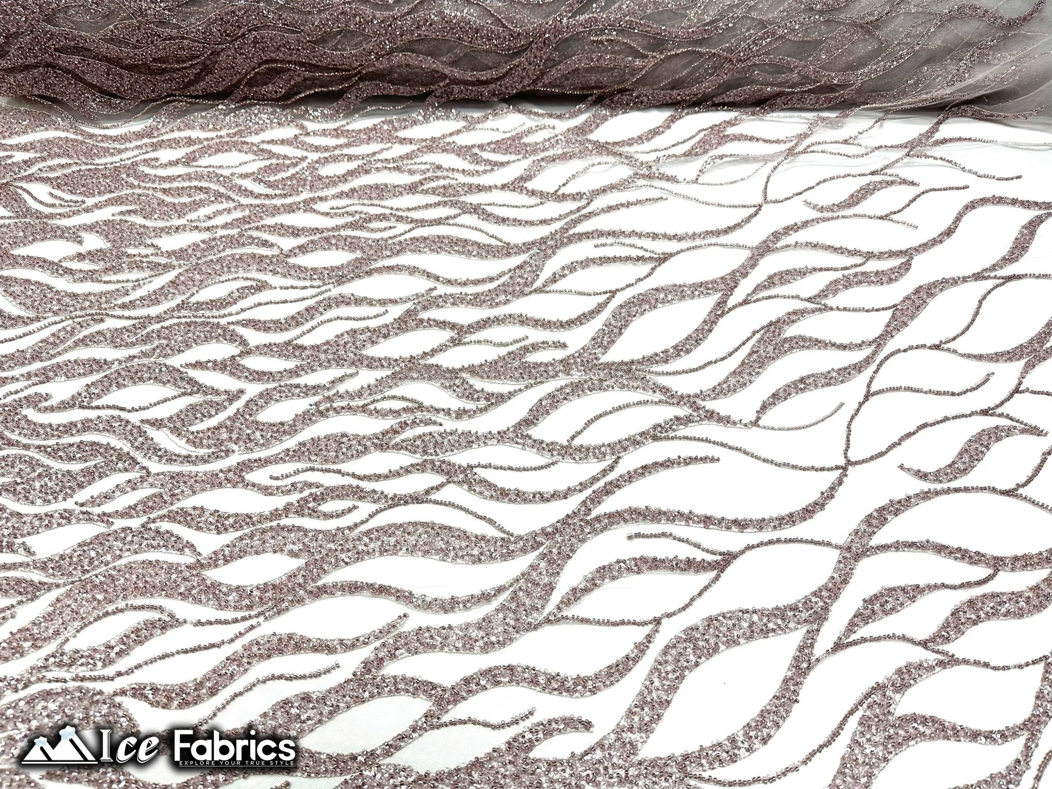 Elegant Heavy Beaded Fabric Lace Fabric with SequinICE FABRICSICE FABRICSSilverBy The Yard (54" Wide)Elegant Heavy Beaded Fabric Lace Fabric with Sequin ICE FABRICS Silver