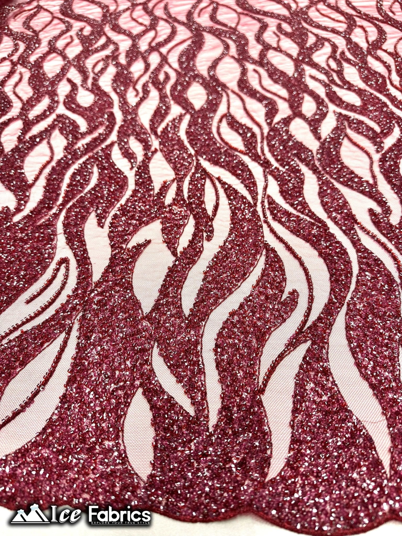 Elegant Heavy Beaded Fabric Lace Fabric with SequinICE FABRICSICE FABRICSBurgundyBy The Yard (54" Wide)Elegant Heavy Beaded Fabric Lace Fabric with Sequin ICE FABRICS Burgundy