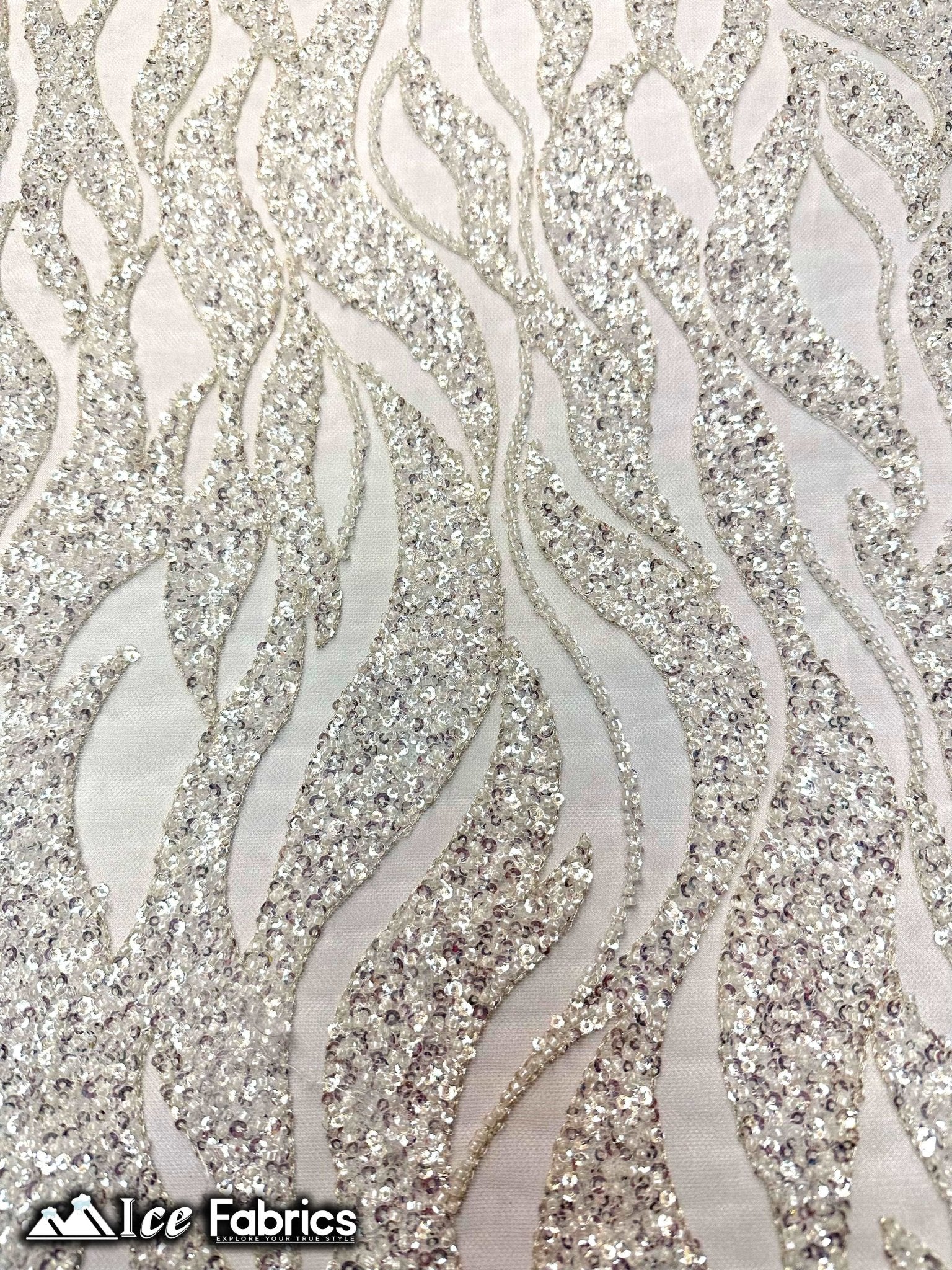 Elegant Heavy Beaded Fabric Lace Fabric with SequinICE FABRICSICE FABRICSOff WhiteBy The Yard (54" Wide)Elegant Heavy Beaded Fabric Lace Fabric with Sequin ICE FABRICS Off White