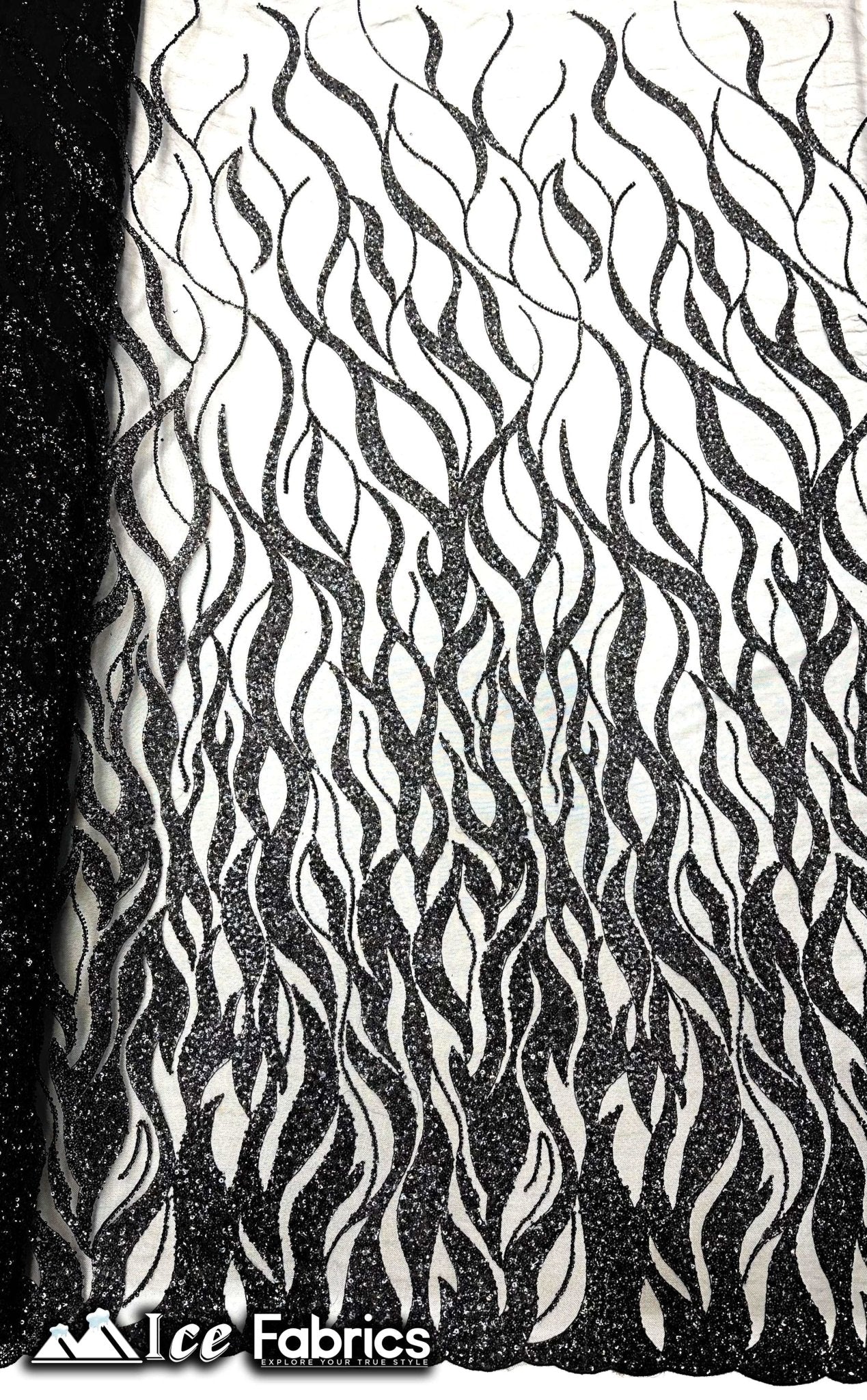 Elegant Heavy Beaded Fabric Lace Fabric with SequinICE FABRICSICE FABRICSBlackBy The Yard (54" Wide)Elegant Heavy Beaded Fabric Lace Fabric with Sequin ICE FABRICS Black