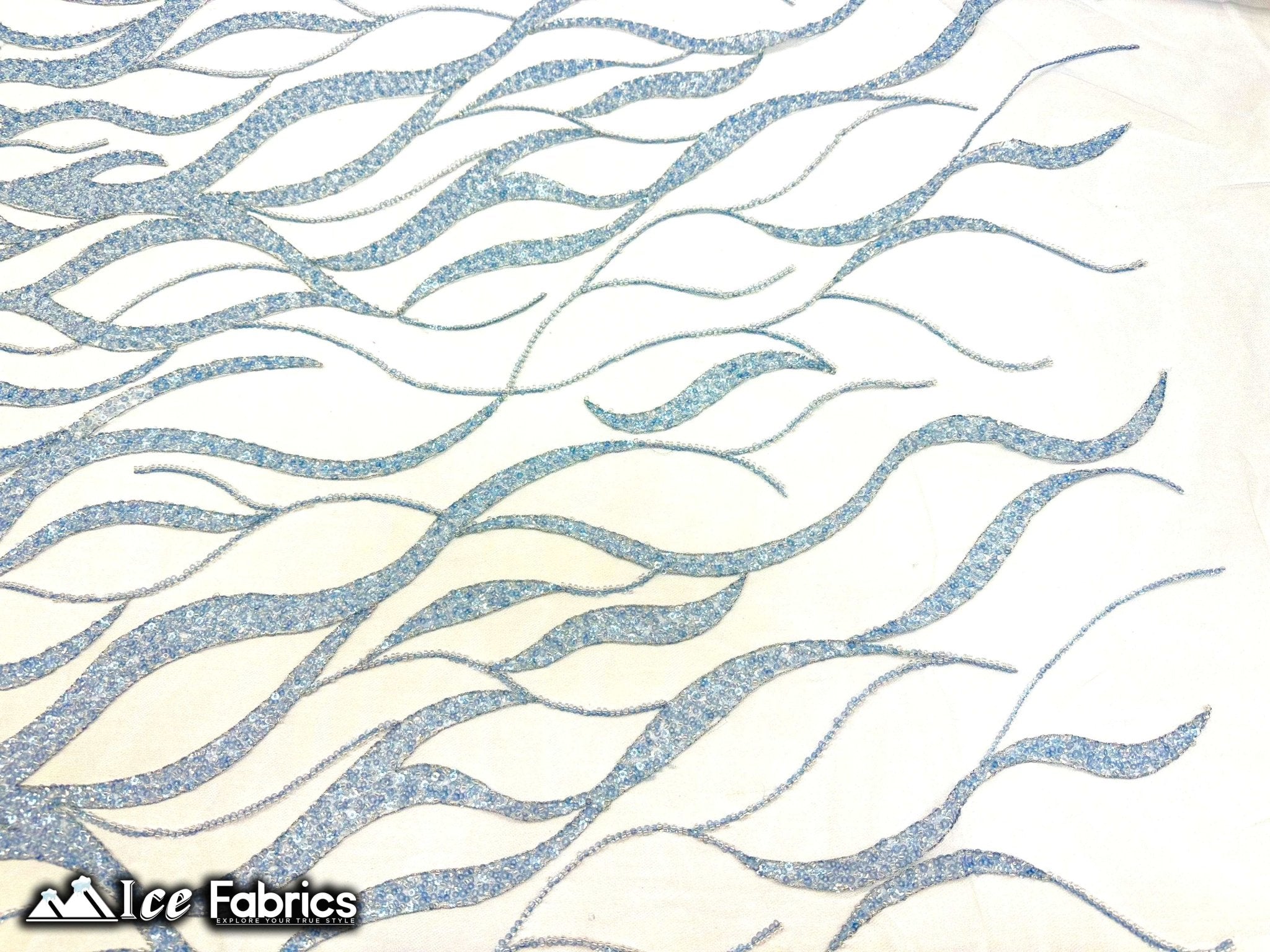 Elegant Heavy Beaded Fabric Lace Fabric with SequinICE FABRICSICE FABRICSBaby BlueBy The Yard (54" Wide)Elegant Heavy Beaded Fabric Lace Fabric with Sequin ICE FABRICS Baby Blue