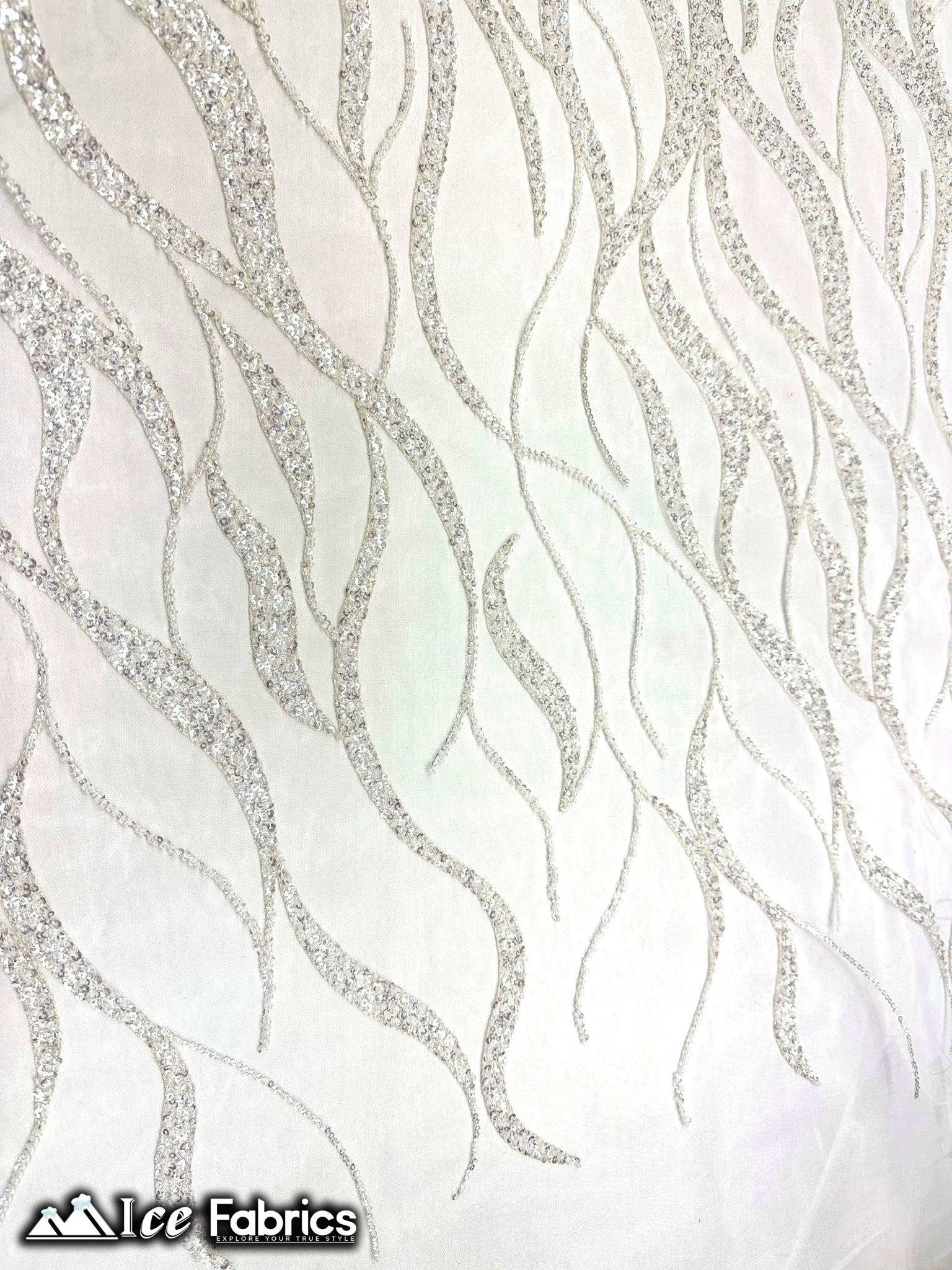 Elegant Heavy Beaded Fabric Lace Fabric with SequinICE FABRICSICE FABRICSOff WhiteBy The Yard (54" Wide)Elegant Heavy Beaded Fabric Lace Fabric with Sequin ICE FABRICS Off White